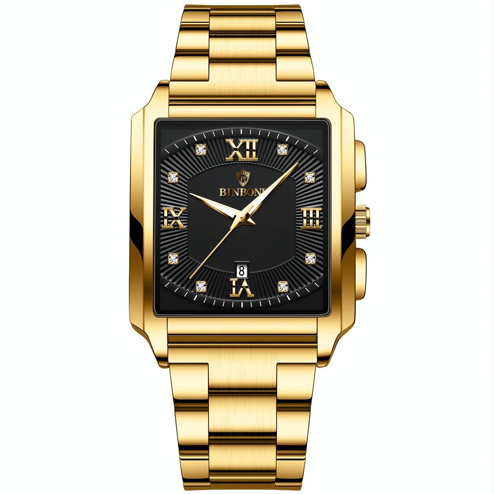Waterproof Men Quartz Watch - Rectangular Outdoor Design - Full Gold-Gold