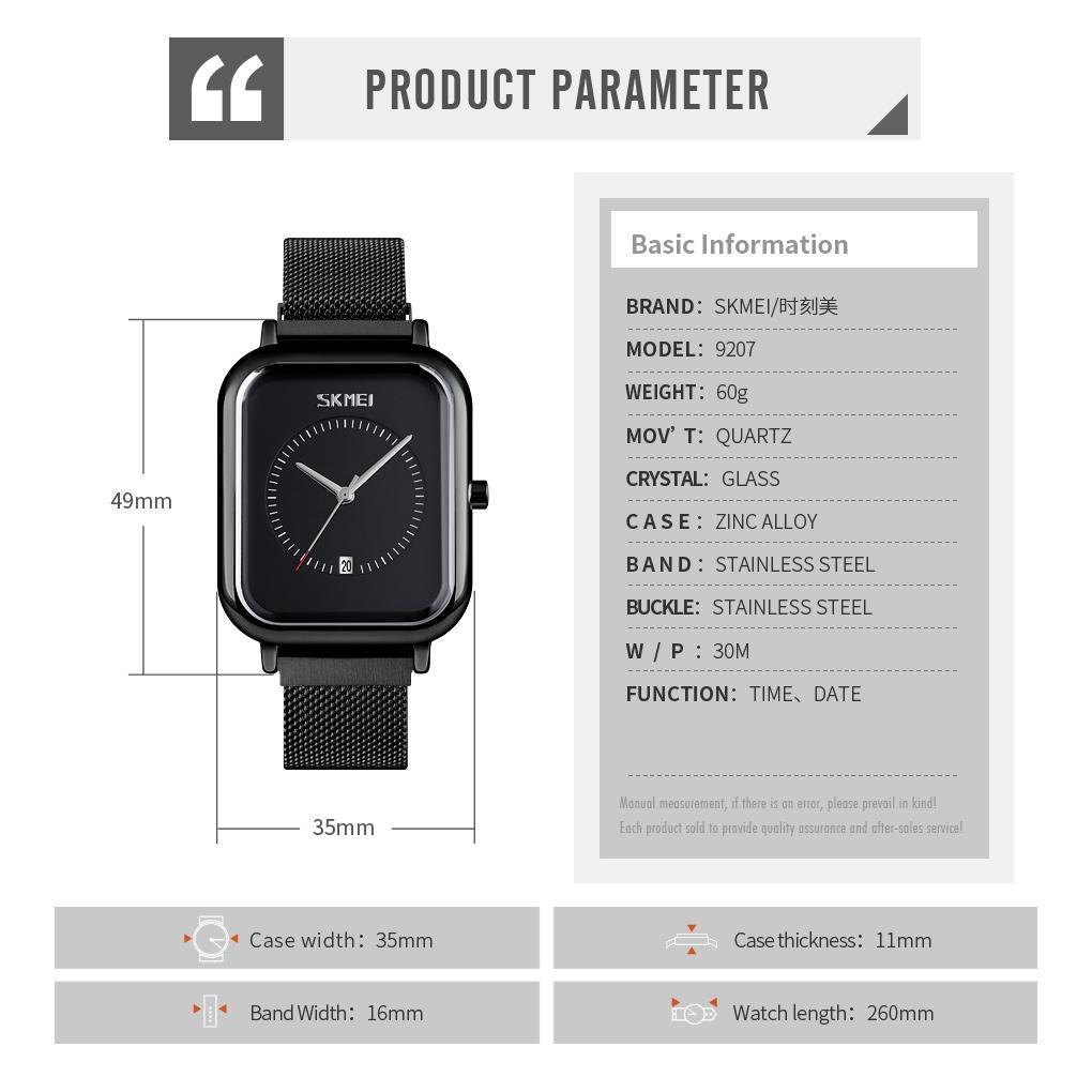 Unisex Magnetic Buckle Mesh Belt Quartz Watch - Black Blue