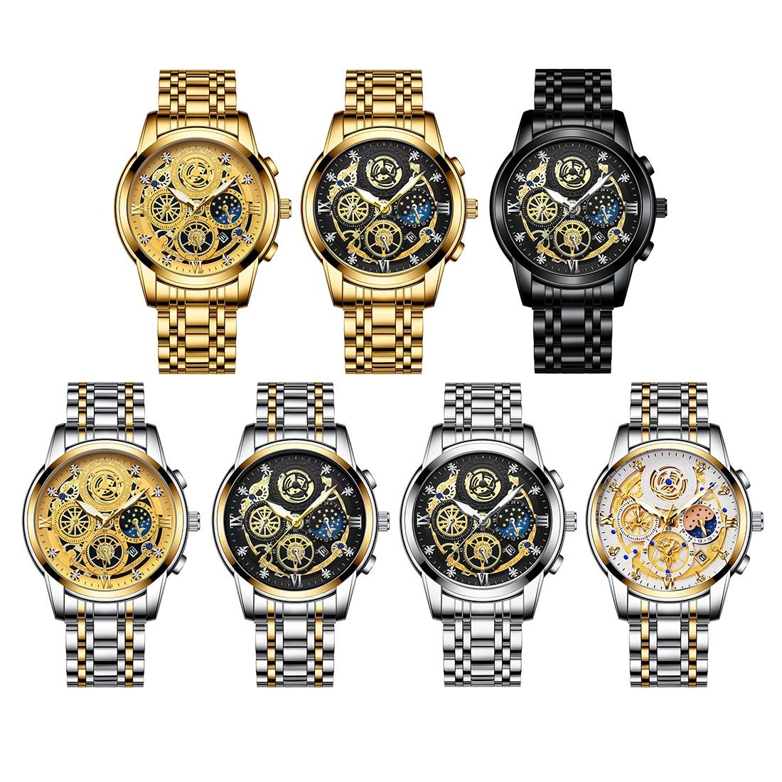 Waterproof Luminous Quartz Watch with Multifunctional Design - Full Gold Gold Surface