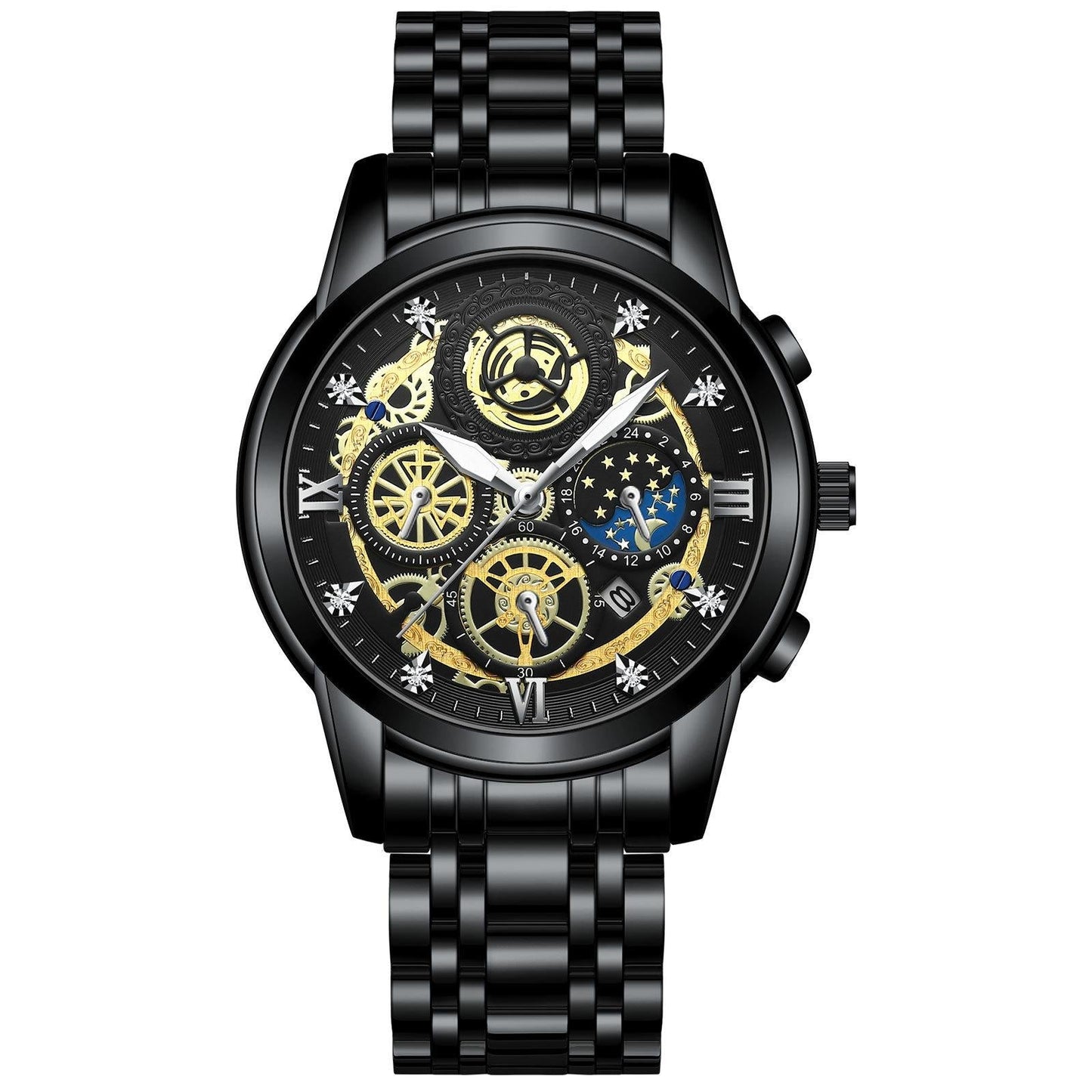 Waterproof Luminous Quartz Watch with Multifunctional Design - Full Gold Gold Surface