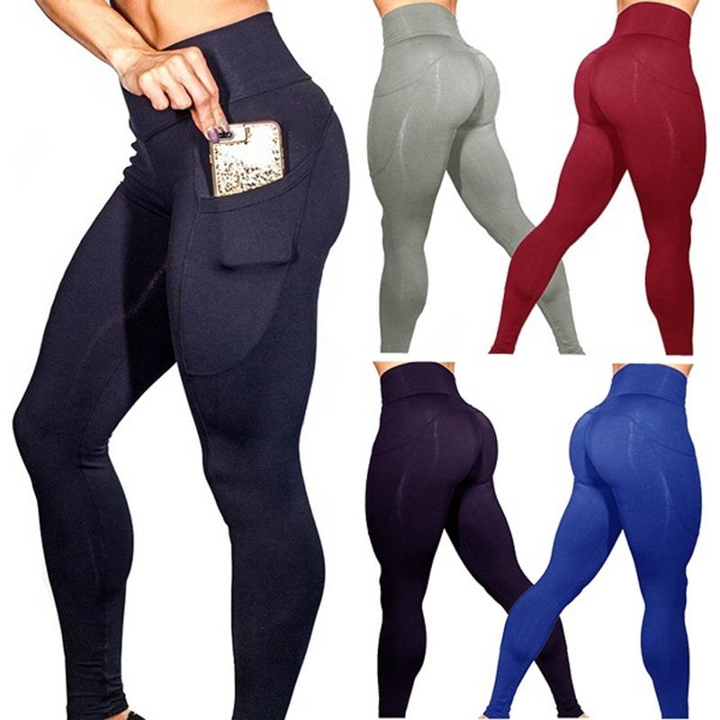 High Elastic Yoga Pants With Pockets For Women Stretch Leggings For Jogging Workout And Running Gym Tights For Women Size M - Black