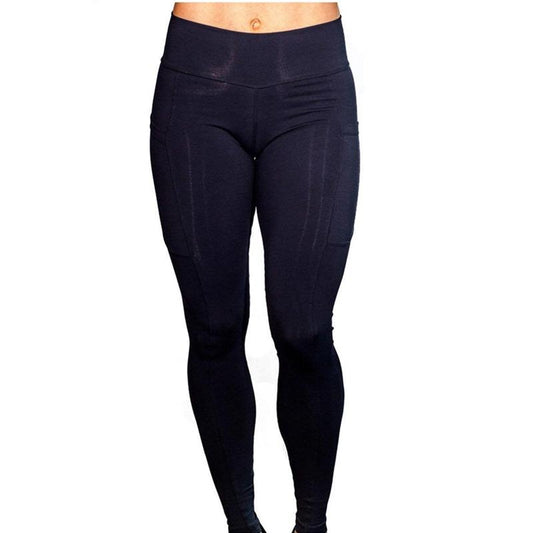 High Elastic Women Yoga Pants With Pockets Stretch Leggings For Jogging Workout And Running Size L - Black