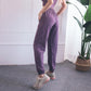High Waist Drawstring Yoga Pants Black Size S - Smoke Purple