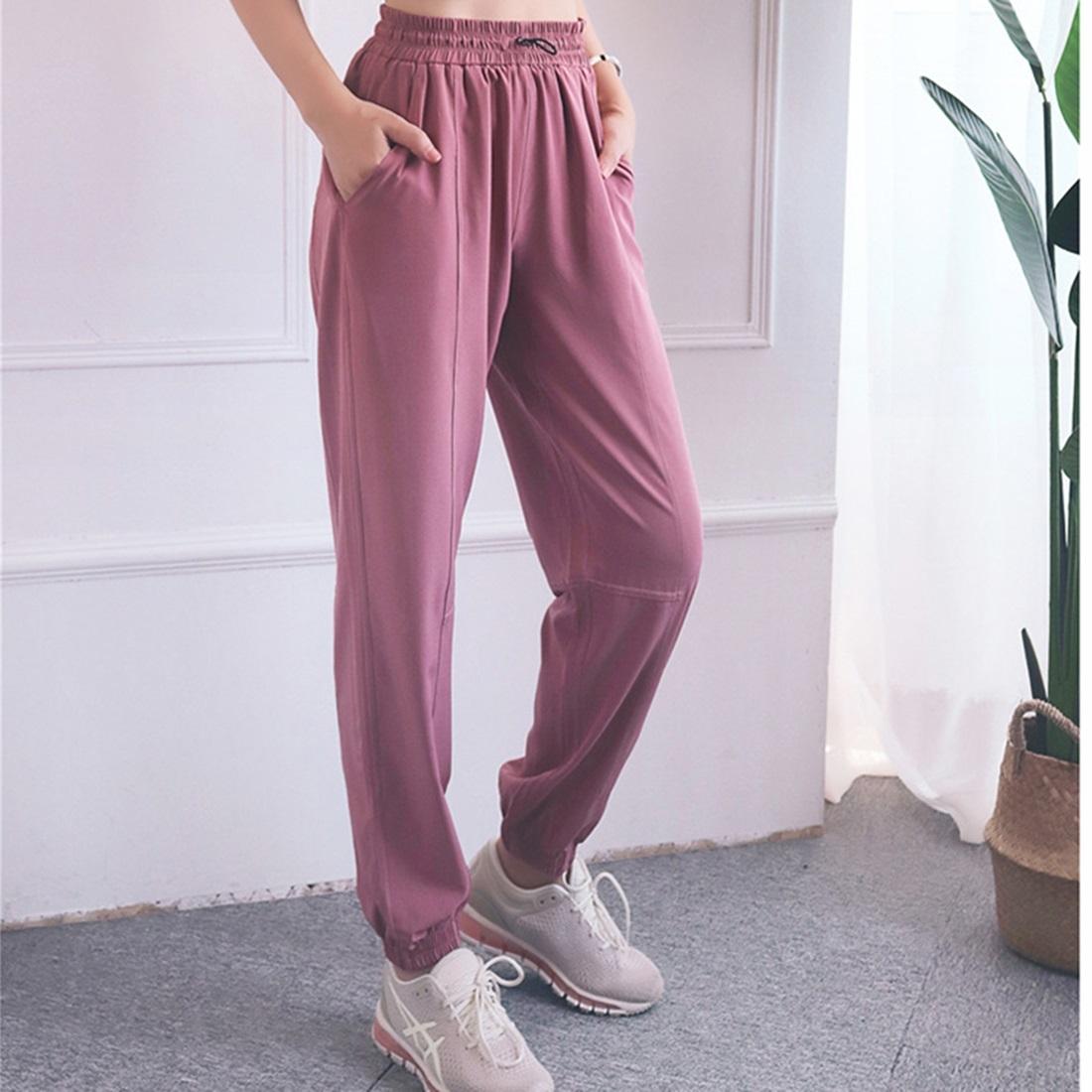 High Waist Drawstring Yoga Pants Black Size S - Smoke Purple