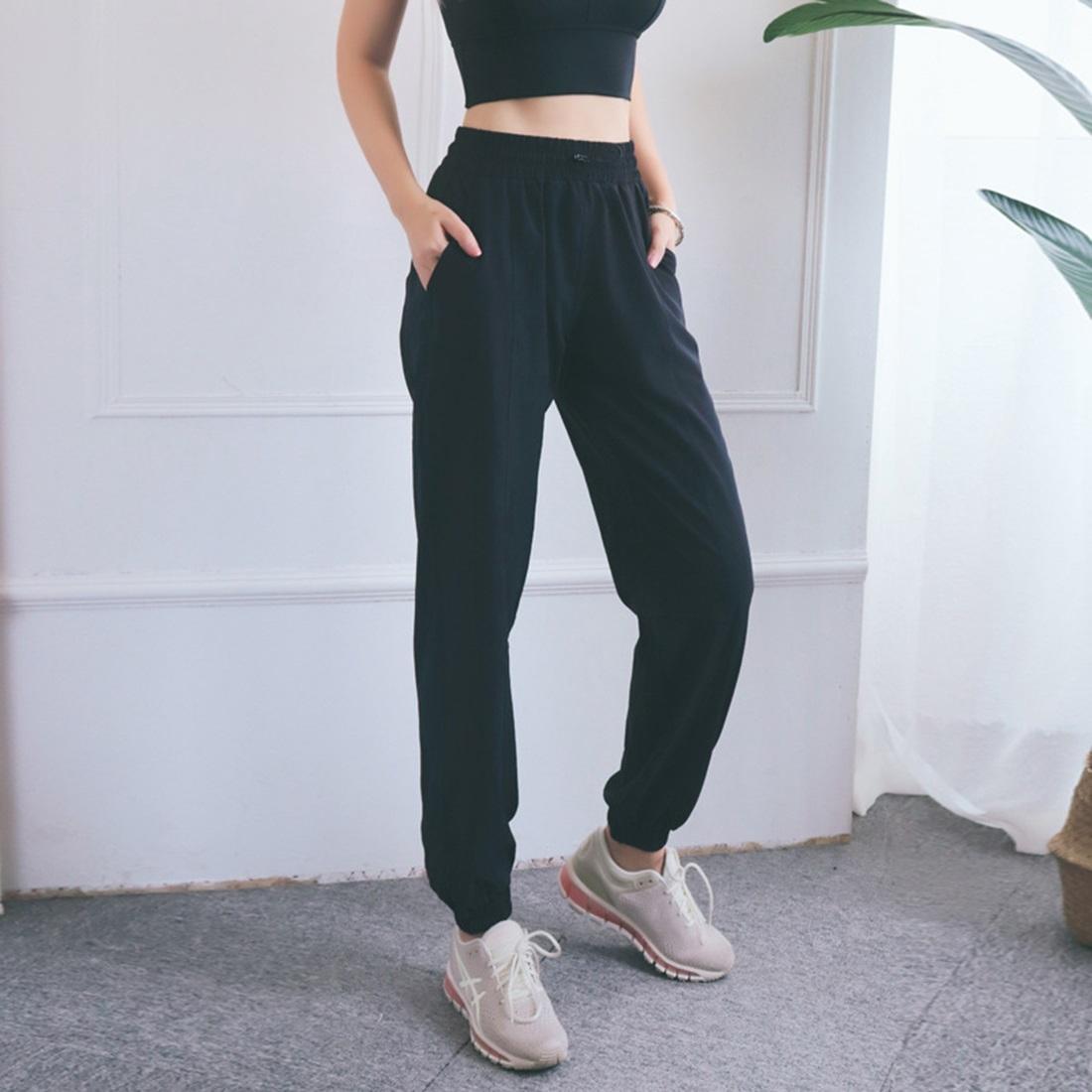 High Waist Drawstring Yoga Pants Black Size S - Smoke Purple