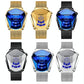 Black Technology Men Watch with Locomotive Concept - Gold Net Belt-Full Gold-Gold Face