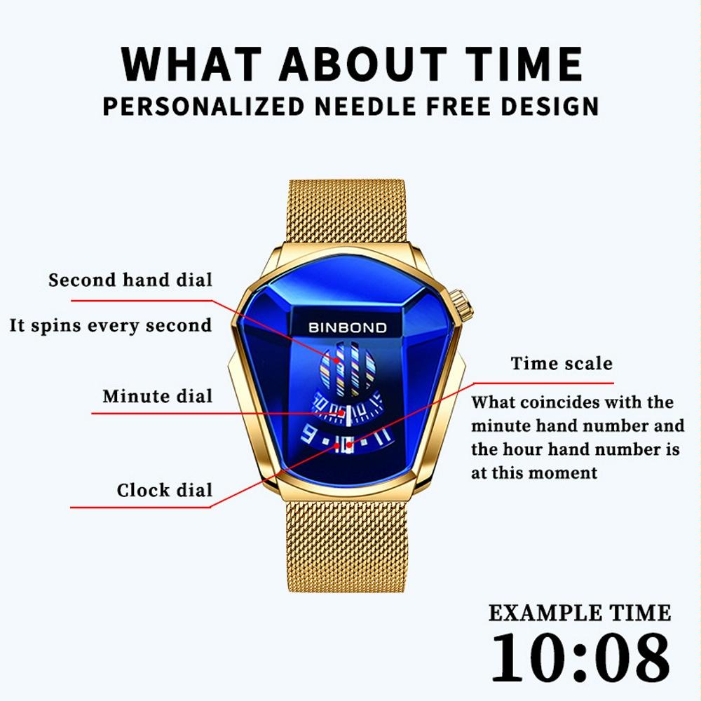 Black Technology Men Watch with Locomotive Concept - Gold Net Belt-Full Gold-Gold Face