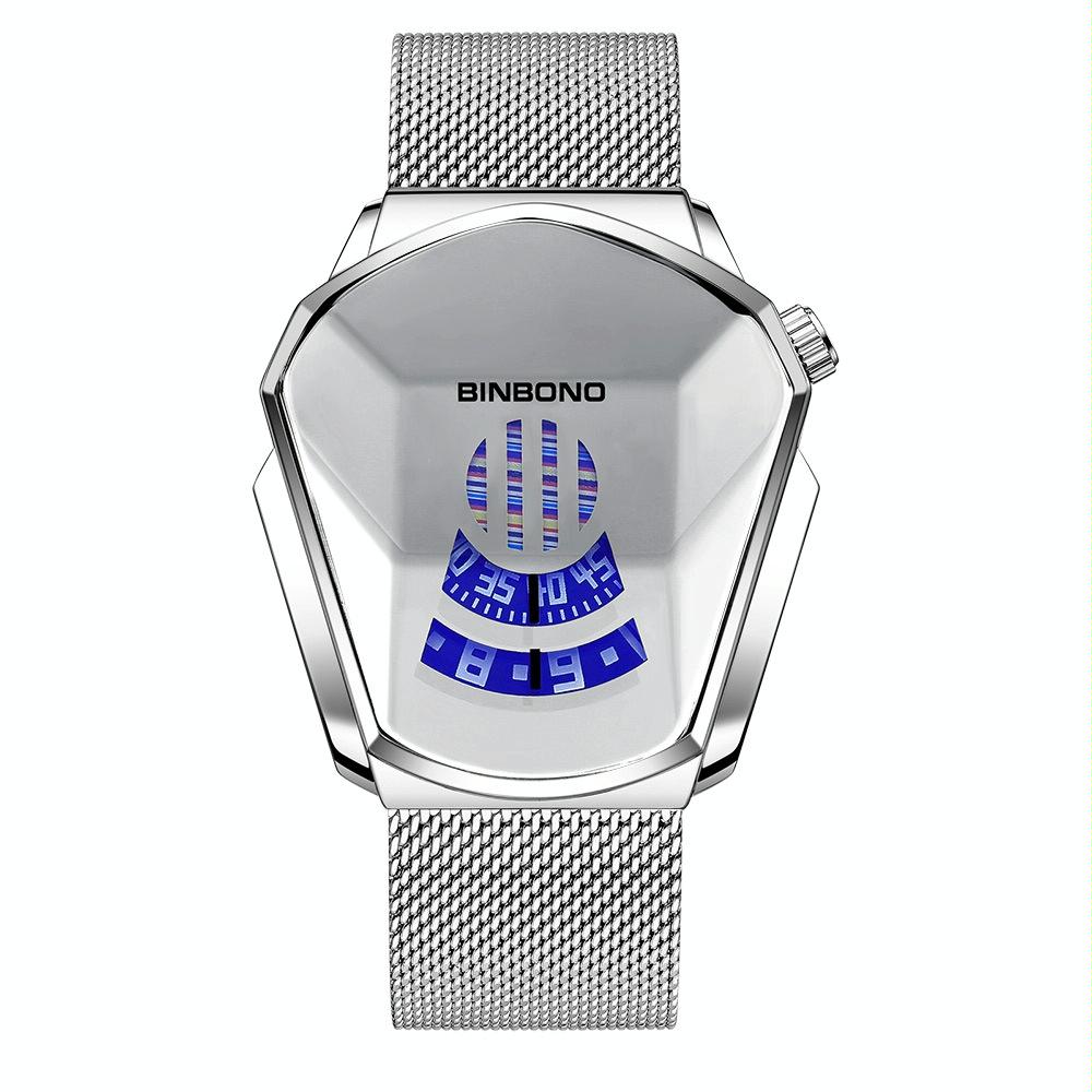 Black Technology Men Watch with Locomotive Concept - Gold Net Belt-Full Gold-Gold Face