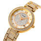 Women Quartz Watch with Diamond Roman Numerals and Round Dial - Gold
