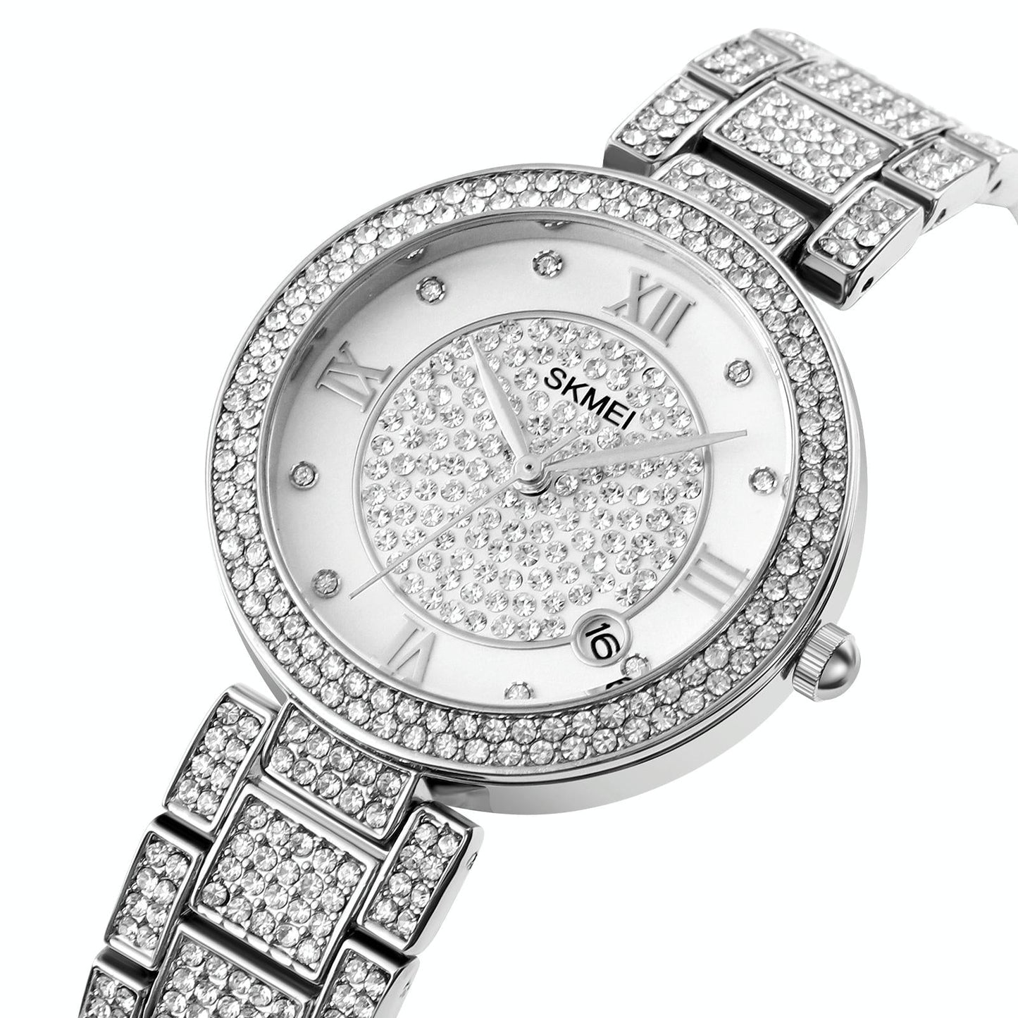 Women Quartz Watch with Diamond Roman Numerals and Round Dial - Gold