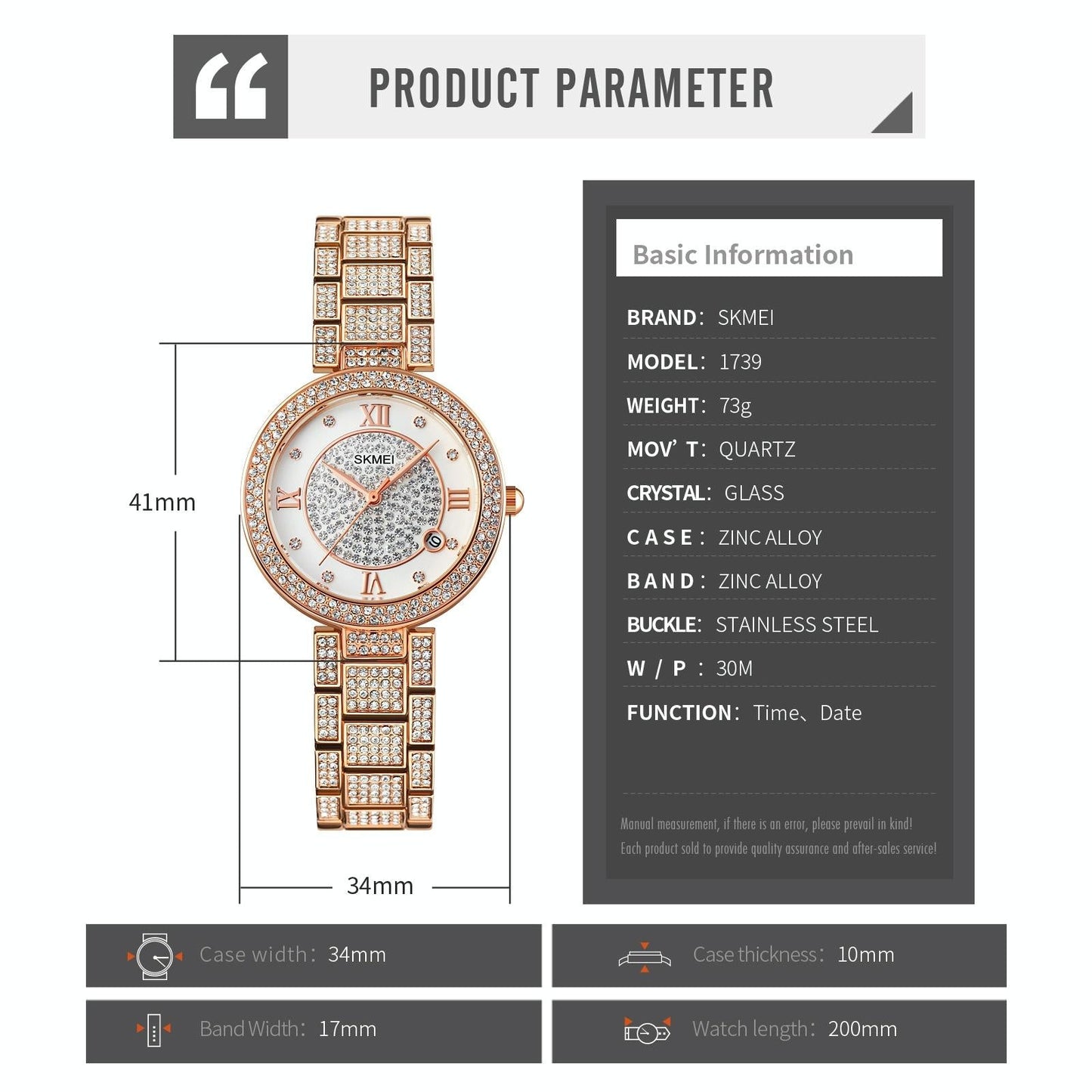 Women Quartz Watch with Diamond Roman Numerals and Round Dial - Gold