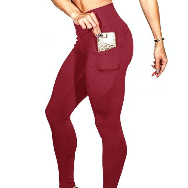 High Elastic Yoga Pants With Pockets For Women Stretch Leggings For Jogging Workout And Running Size S - Blue