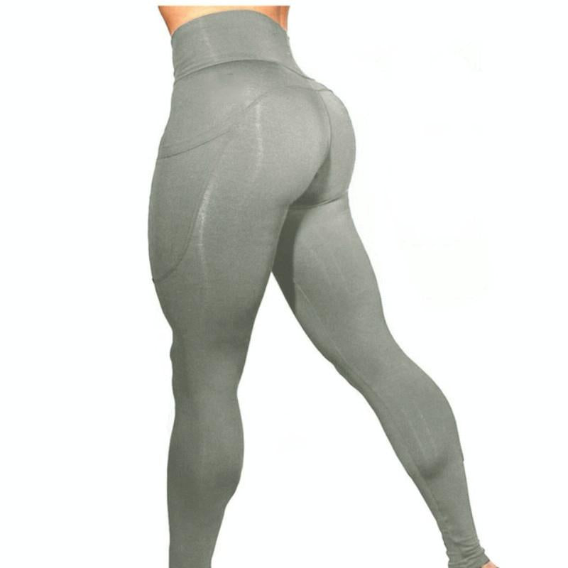 High Elastic Yoga Pants With Pockets For Women Stretch Leggings For Jogging Workout And Running Size S - Blue
