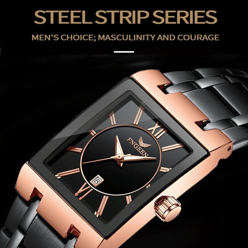 Waterproof Square Men Watch with Calendar - 50m - Full Gold Gold Surface