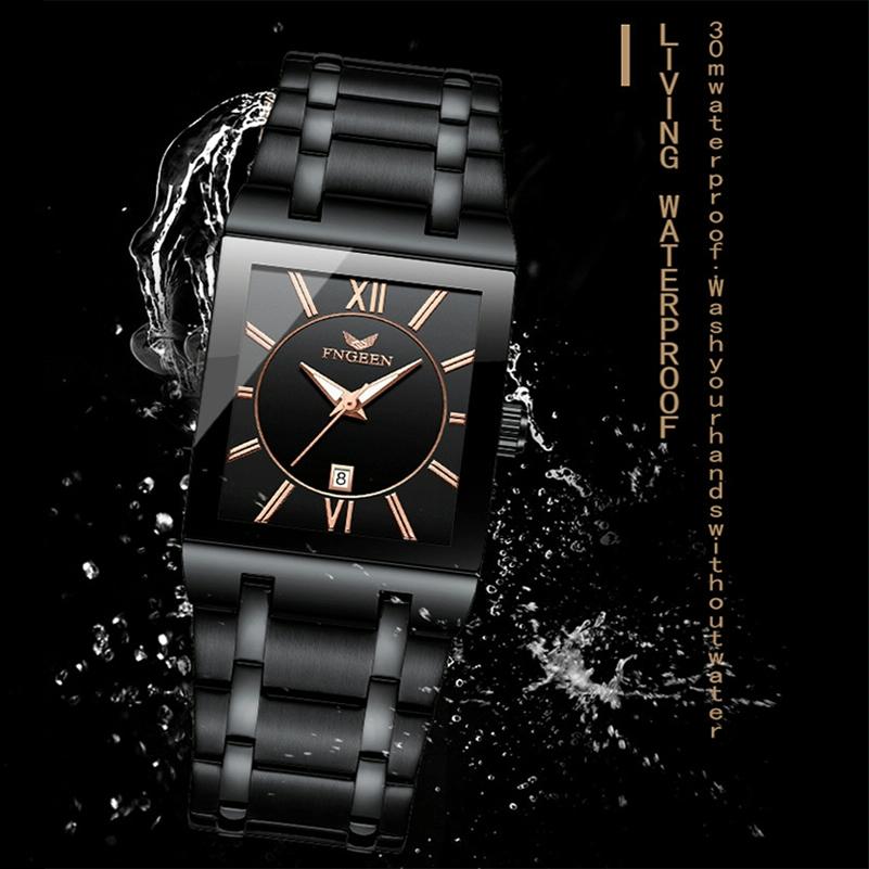 Waterproof Square Men Watch with Calendar - 50m - Full Gold Gold Surface