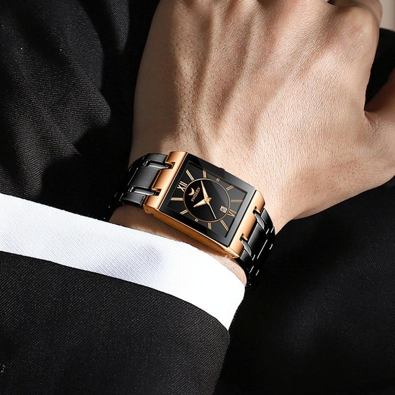 Waterproof Square Men Watch with Calendar - 50m - Full Gold Gold Surface