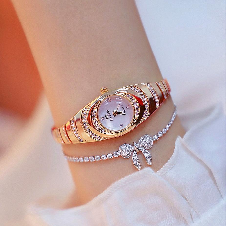 Oval Chain Watch with Diamonds for Women - Gold