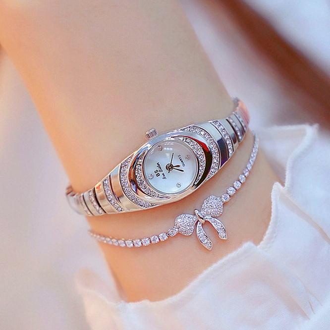 Oval Chain Watch with Diamonds for Women - Gold