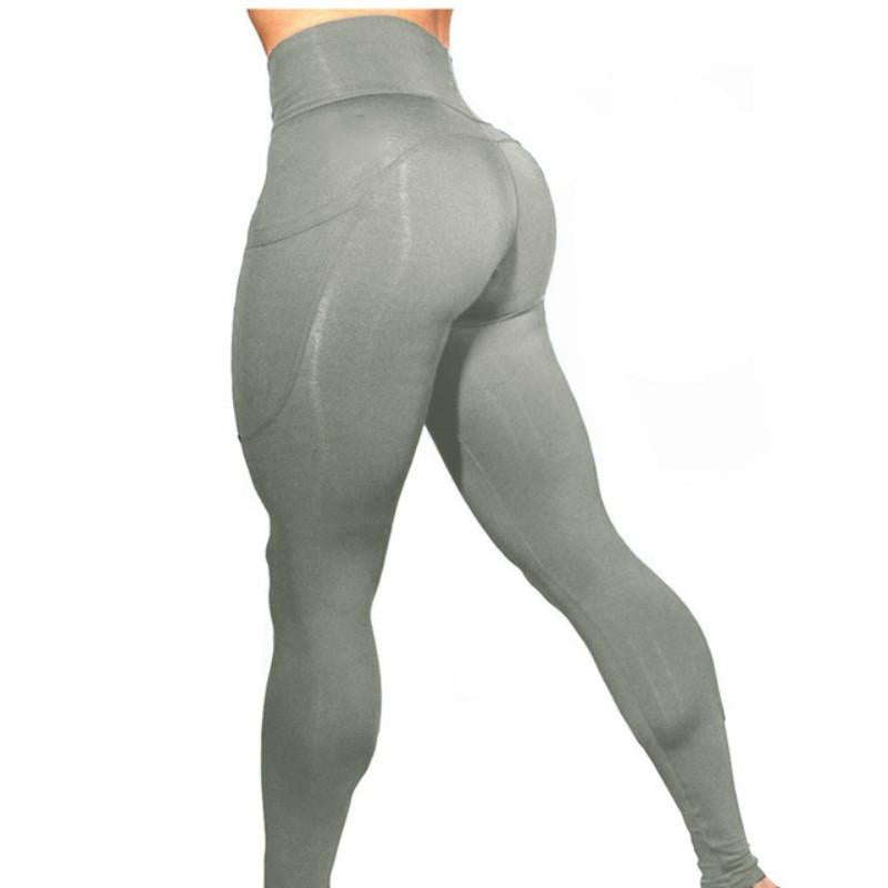 High Elastic Yoga Pants With Pockets For Women Stretch Leggings For Jogging Workout And Running Gym Tights For Women Size M - Blue