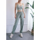 High Waist Drawstring Yoga Pants Black Size S - Black