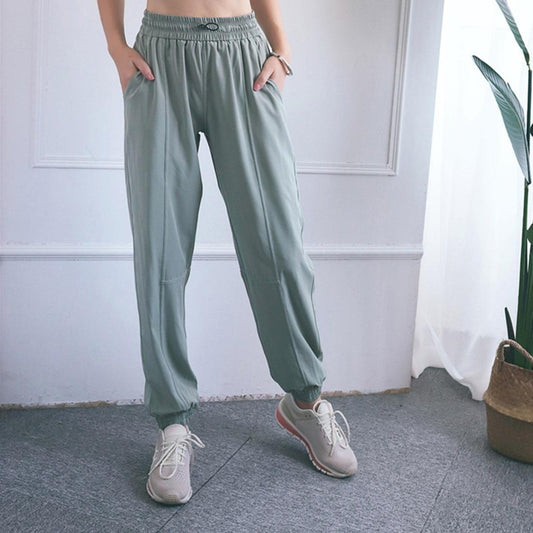 High Waist Drawstring Yoga Pants Black Size S - Water Moss Colour