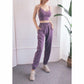 High Waist Drawstring Yoga Pants Black Size S - Water Moss Colour