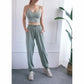 High Waist Drawstring Yoga Pants Black Size S - Water Moss Colour