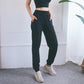 High Waist Drawstring Yoga Pants Black Size S - Water Moss Colour