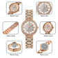 Women Quartz Watch with Diamond Roman Numerals and Round Dial - Silver