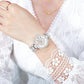 Women Quartz Watch with Diamond Roman Numerals and Round Dial - Silver