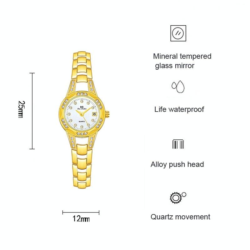 Women Diamond Chain Watch with Calendar - Small Round Design - Rose Gold
