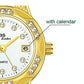 Women Diamond Chain Watch with Calendar - Small Round Design - Rose Gold