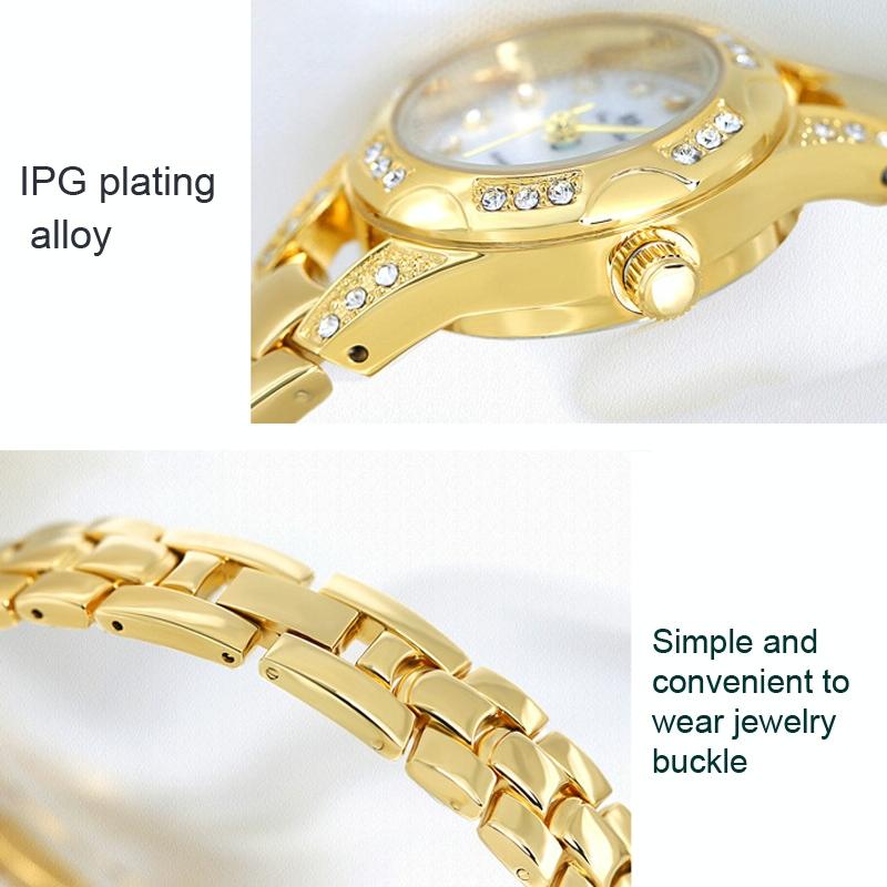 Women Diamond Chain Watch with Calendar - Small Round Design - Rose Gold