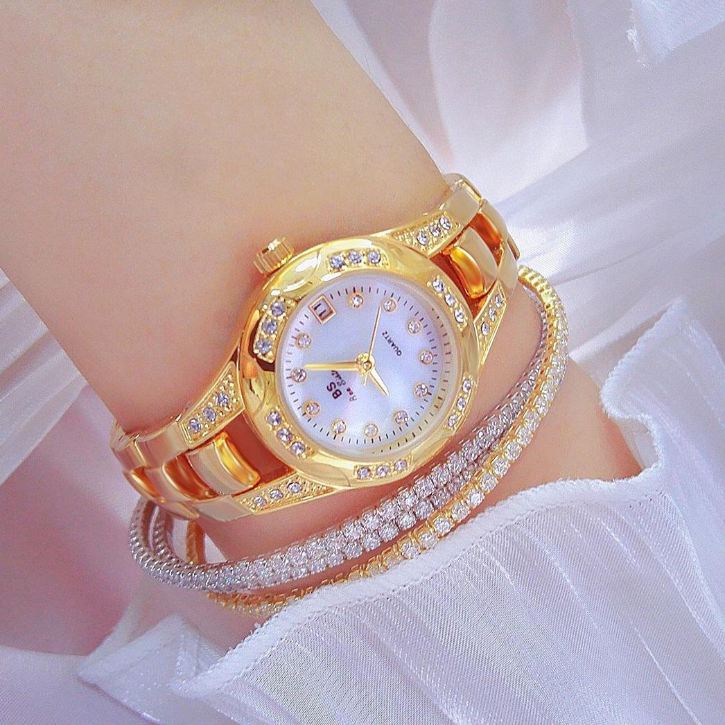 Women Diamond Chain Watch with Calendar - Small Round Design - Rose Gold