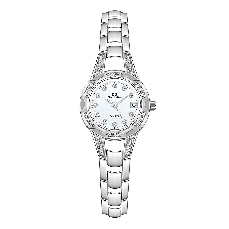 Women Diamond Chain Watch with Calendar - Small Round Design - Rose Gold