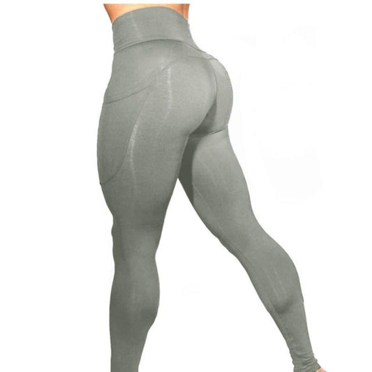 High Elastic Yoga Pants With Pockets For Women Stretch Leggings For Jogging Workout And Running Gym Tights For Women Size M - Gray
