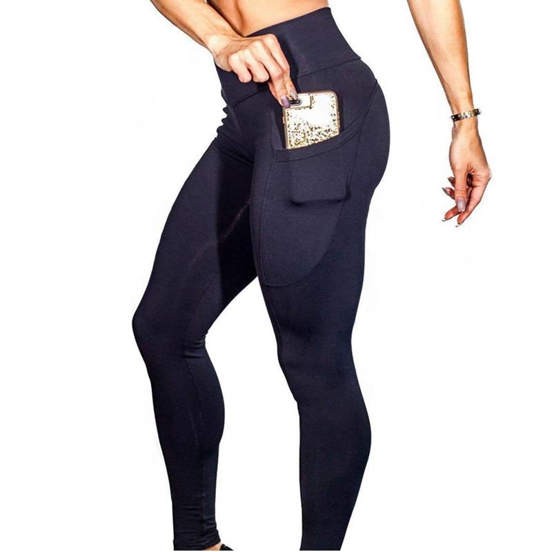 High Elastic Yoga Pants With Pockets For Women Stretch Leggings For Jogging Workout And Running Gym Tights For Women Size M - Gray