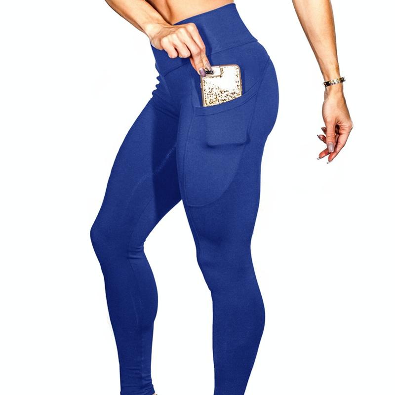 High Elastic Yoga Pants With Pockets For Women Jogging Workout Running Leggings Xl - Gray - Xl