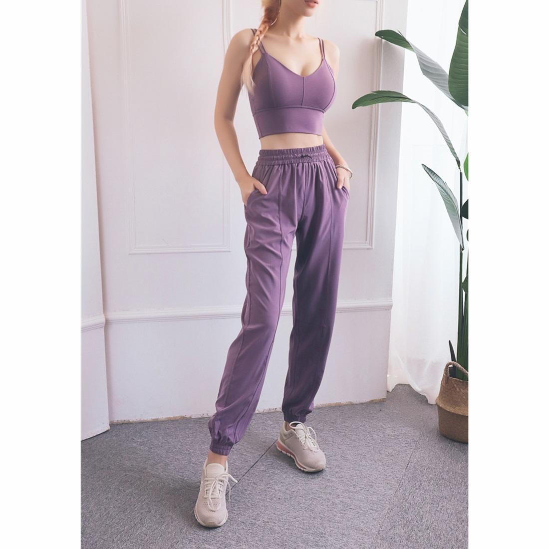 High Waist Drawstring Yoga Pants Black Size S - Quicksand Powder