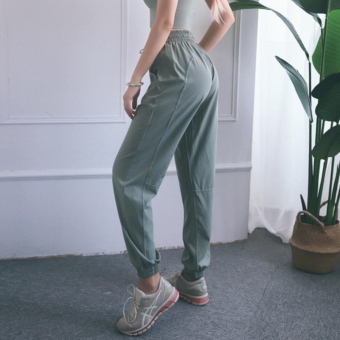 High Waist Drawstring Yoga Pants Black Size S - Quicksand Powder