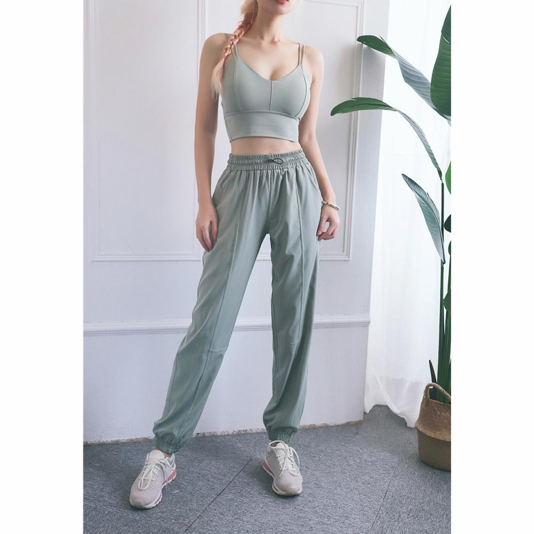 High Waist Drawstring Yoga Pants Black Size S - Quicksand Powder