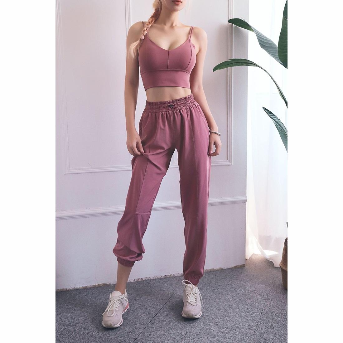 High Waist Drawstring Yoga Pants Black Size S - Quicksand Powder