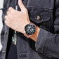 Men Casual Sports Watch with Large Dial and Steel Band - Rose Gold-Steel Belt