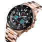 Men Casual Sports Watch with Large Dial and Steel Band - Rose Gold-Steel Belt