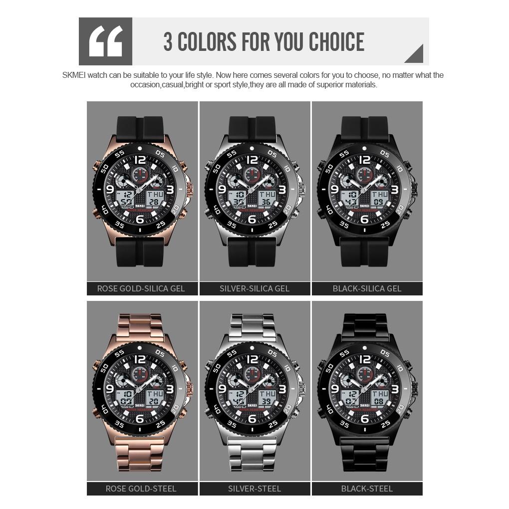 Men Casual Sports Watch with Large Dial and Steel Band - Rose Gold-Steel Belt