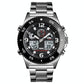 Men Casual Sports Watch with Large Dial and Steel Band - Rose Gold-Steel Belt