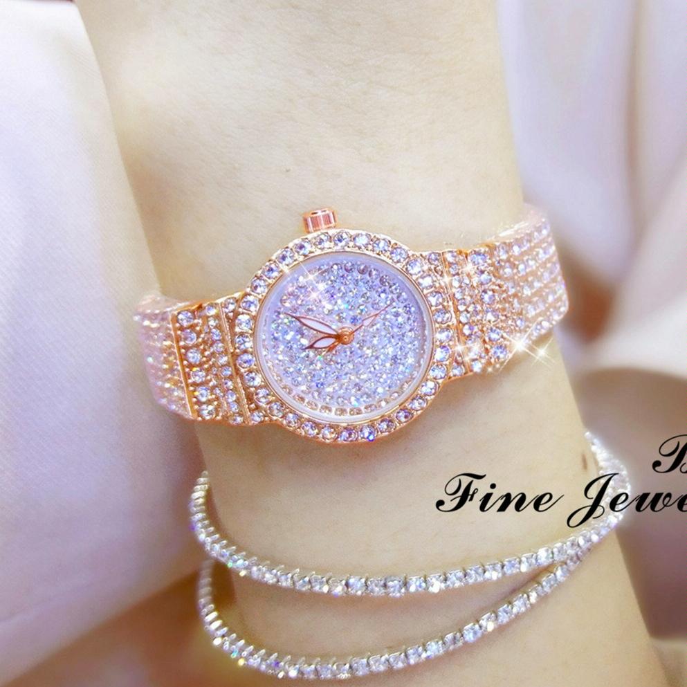 Starry Diamond Chain Women Wrist Watch - Rose Gold Scale Surface