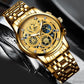 Waterproof Luminous Quartz Watch with Multifunctional Design - Inter-Gold Gold Surface