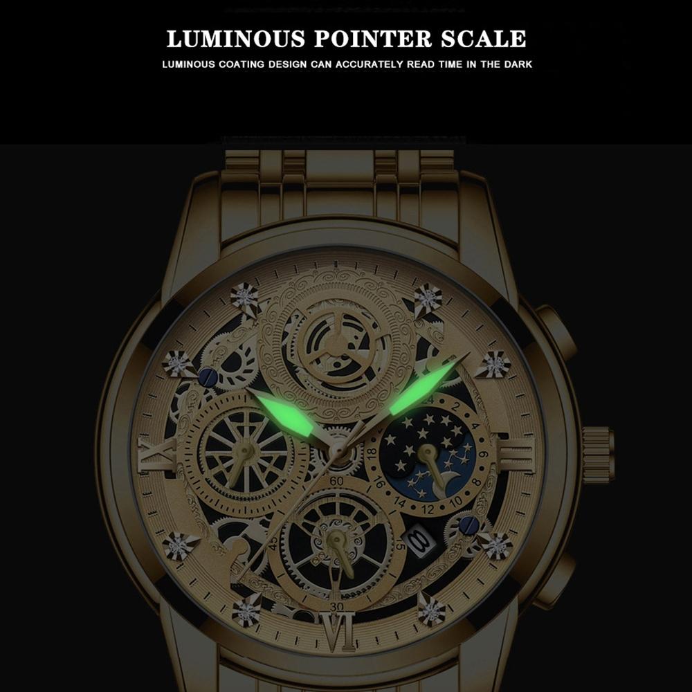 Waterproof Luminous Quartz Watch with Multifunctional Design - Inter-Gold Gold Surface