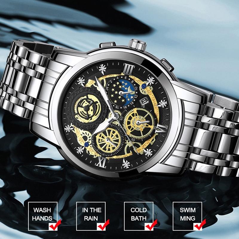 Waterproof Luminous Quartz Watch with Multifunctional Design - Inter-Gold Gold Surface